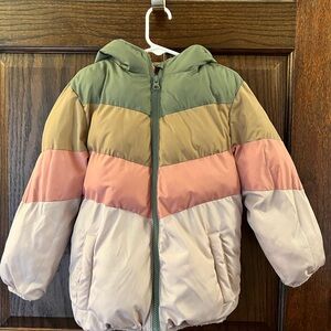 Girls Swiss Tech fleece lined puffer jacket with hood 5T. Worn but no defects